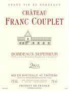 Chateau Franc Couplet Bordeaux Superieur 2012 Front Label