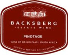 Backsberg Pinotage 1999 Front Label