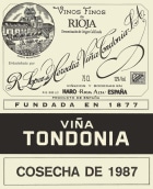 R. Lopez de Heredia Rioja Vina Tondonia Gran Reserva White 1987 Front Label