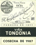 R. Lopez de Heredia Rioja Vina Tondonia Gran Reserva 1987 Front Label