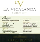 La Vicalanda Rioja Reserva Tempranillo 2004 Front Label