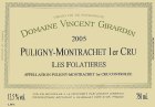 Vincent Girardin Puligny-Montrachet Les Folatieres Premier Cru 2005 Front Label