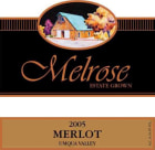 Melrose Wines Merlot 2005 Front Label