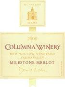 Columbia Winery Milestone Merlot 2000 Front Label