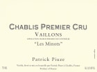 Patrick Piuze Chablis Vaillons Les Minots Premier Cru 2020  Front Label