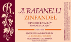 A. Rafanelli Dry Creek Zinfandel 2017  Front Label