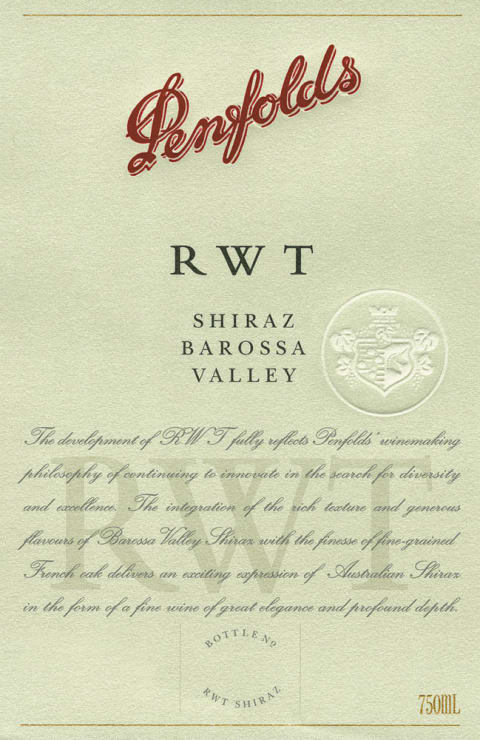 Penfolds RWT Shiraz 2008 Front Label