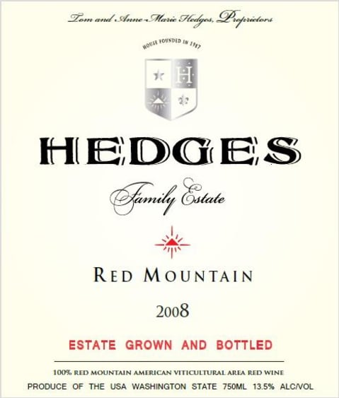 Hedges Family Estate Red Mountain 2008 Front Label