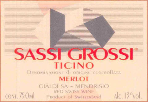 Gialdi SA Wine-Shop Ticino Sassi Grossi 2013 Front Label
