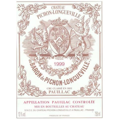 Chateau Pichon-Longueville Baron 1999 Front Label