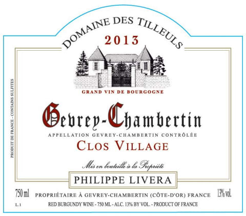Philippe Livera Gevrey-Chambertin Clos Village 2013 Front Label