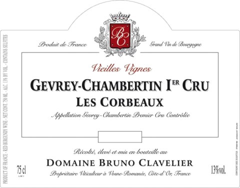 Domaine Bruno Clavelier Gevrey-Chambertin Les Corbeaux Premier Cru 2017 Front Label