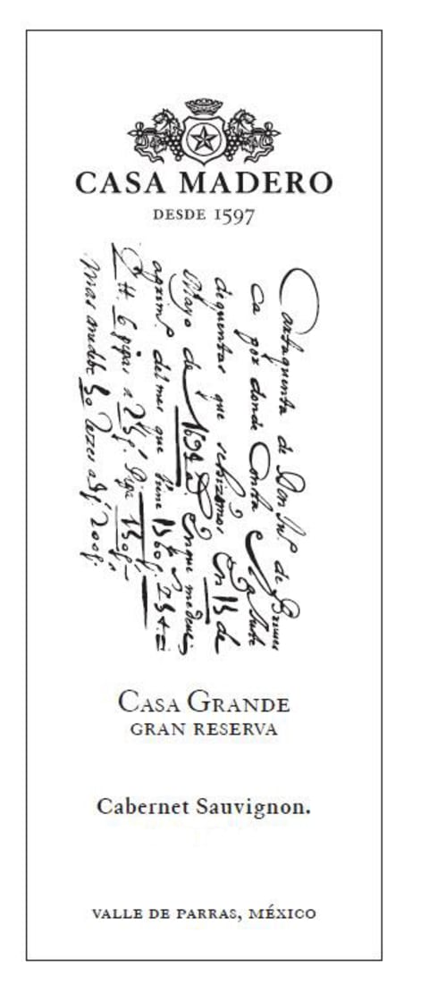 Casa Madero Gran Reserva Cabernet Sauvignon 2016 Front Label
