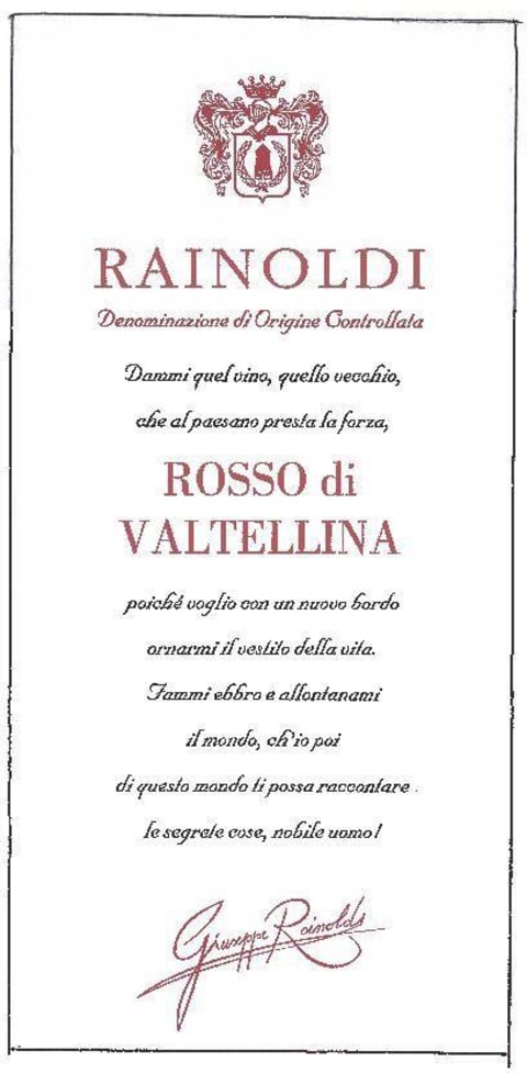 Aldo Rainoldi Rosso di Valtellina 2016 Front Label