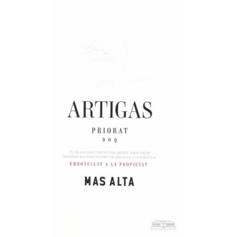 Bodegas Mas Alta Artigas Priorat 2016 Front Label