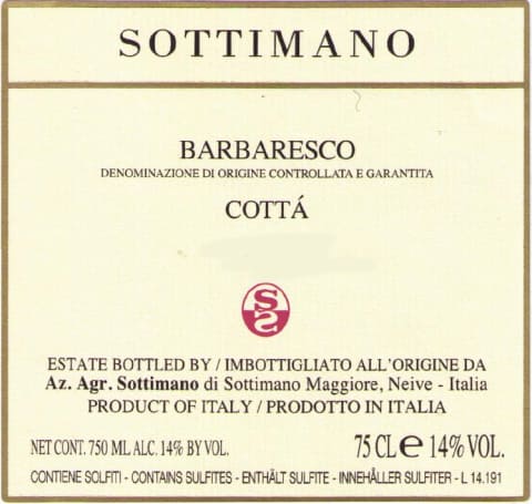 Sottimano Barbaresco Cotta 2015 Front Label