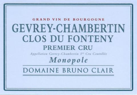 Bruno Clair Gevrey-Chambertin Clos du Fonteny Premier Cru 2019 Front Label