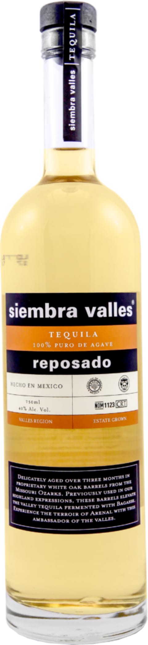 Siembra Valles Reposado Tequila Front Bottle Shot