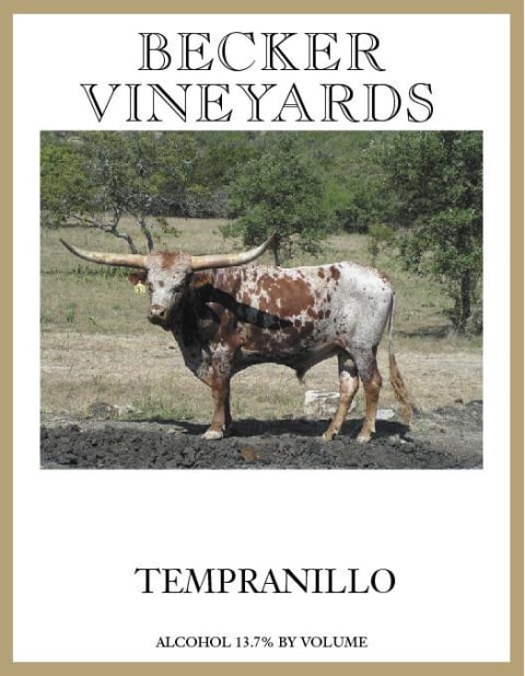 Becker Vineyards Tempranillo 2018 Front Label