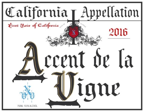 Accent de la Vigne Pinot Noir 2016 Front Label