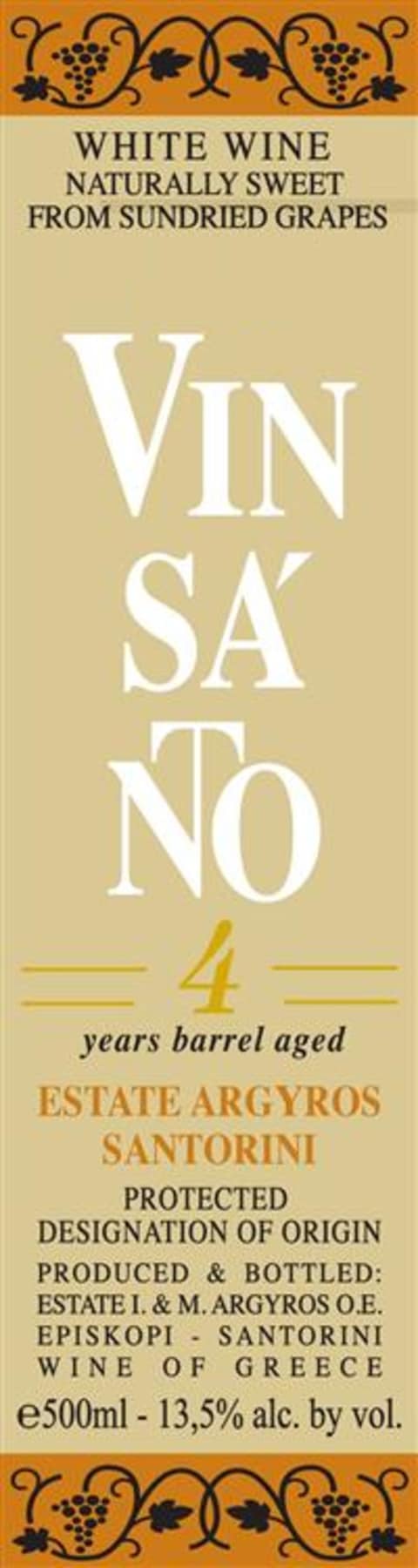 Argyros Vinsanto 4 Year (500ML) 2010 Front Label