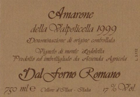 Dal Forno Romano Amarone della Valpolicella 1999 Front Label