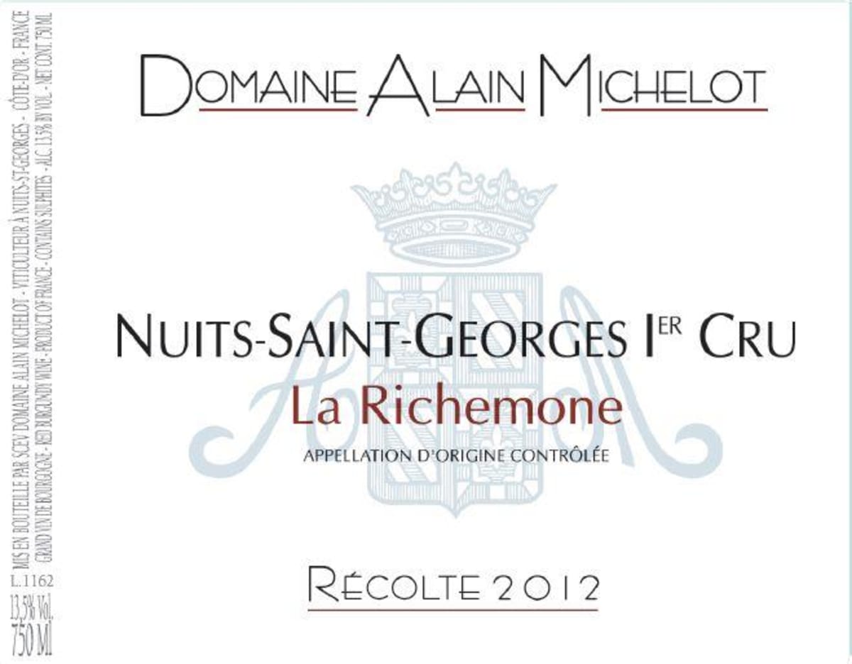 Alain Michelot Nuits-Saint-Georges La Richemone Premier Cru 2012 Front Label