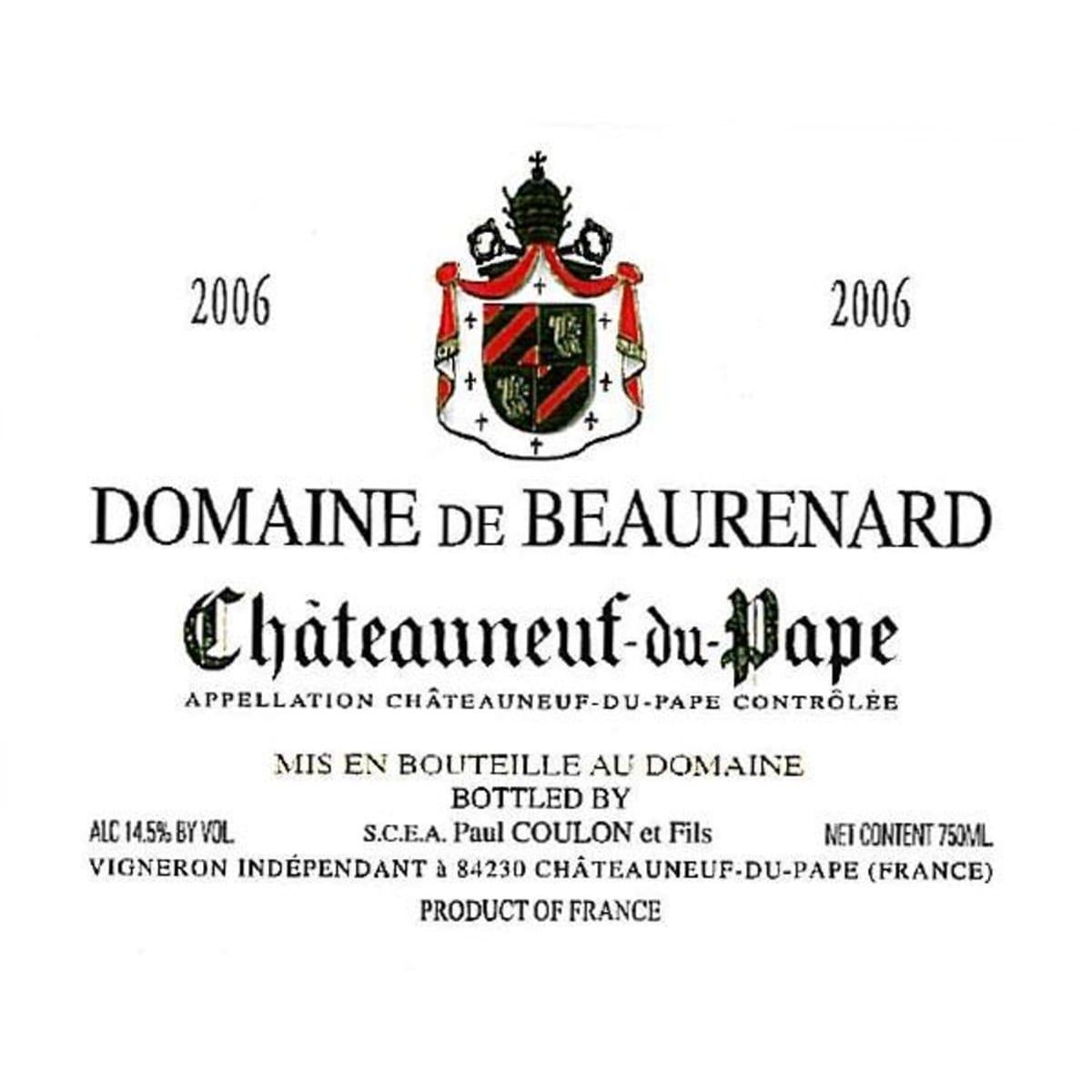 Domaine de Beaurenard Chateauneuf-du-Pape 2006 Front Label