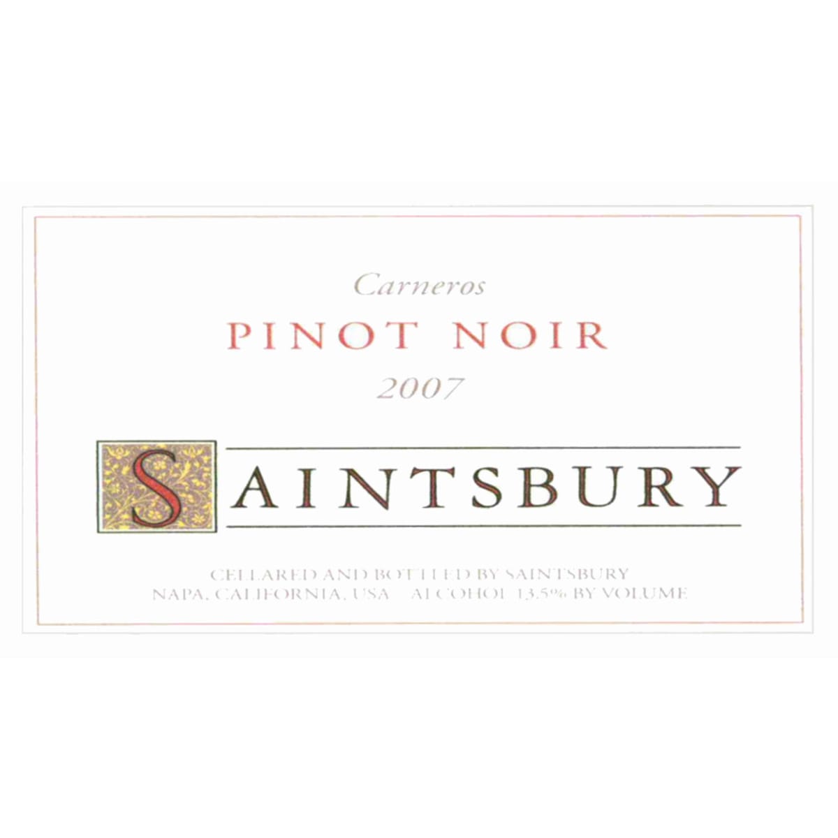 Saintsbury Carneros Pinot Noir 2007 Front Label