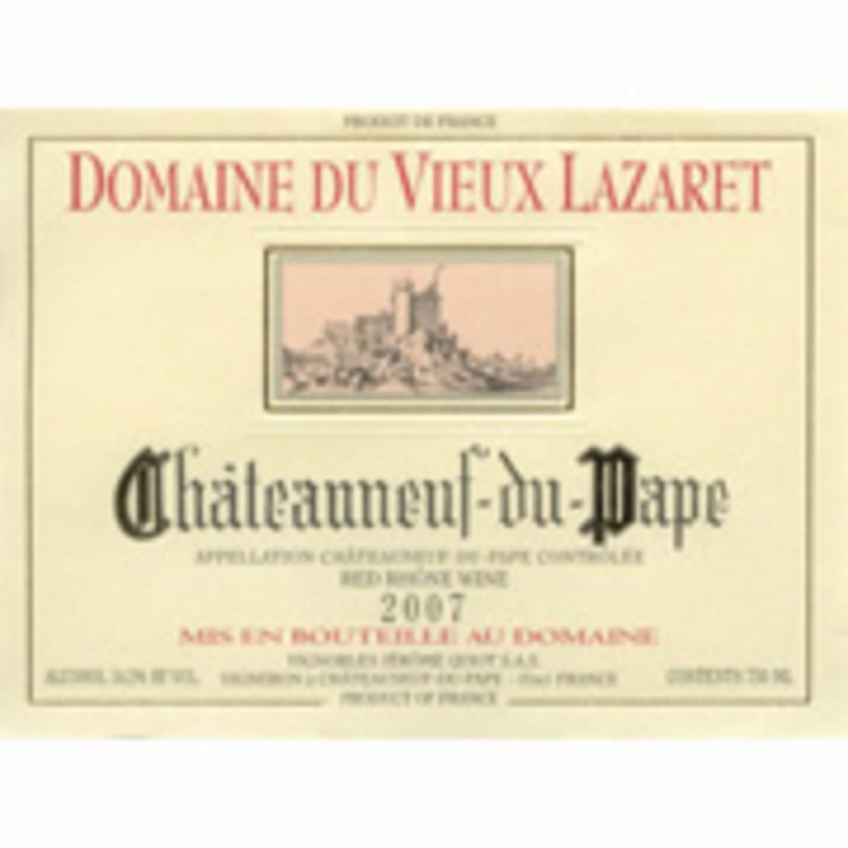 Domaine du Vieux Lazaret Chateauneuf-du-Pape (375ML half-bottle) 2007 Front Label