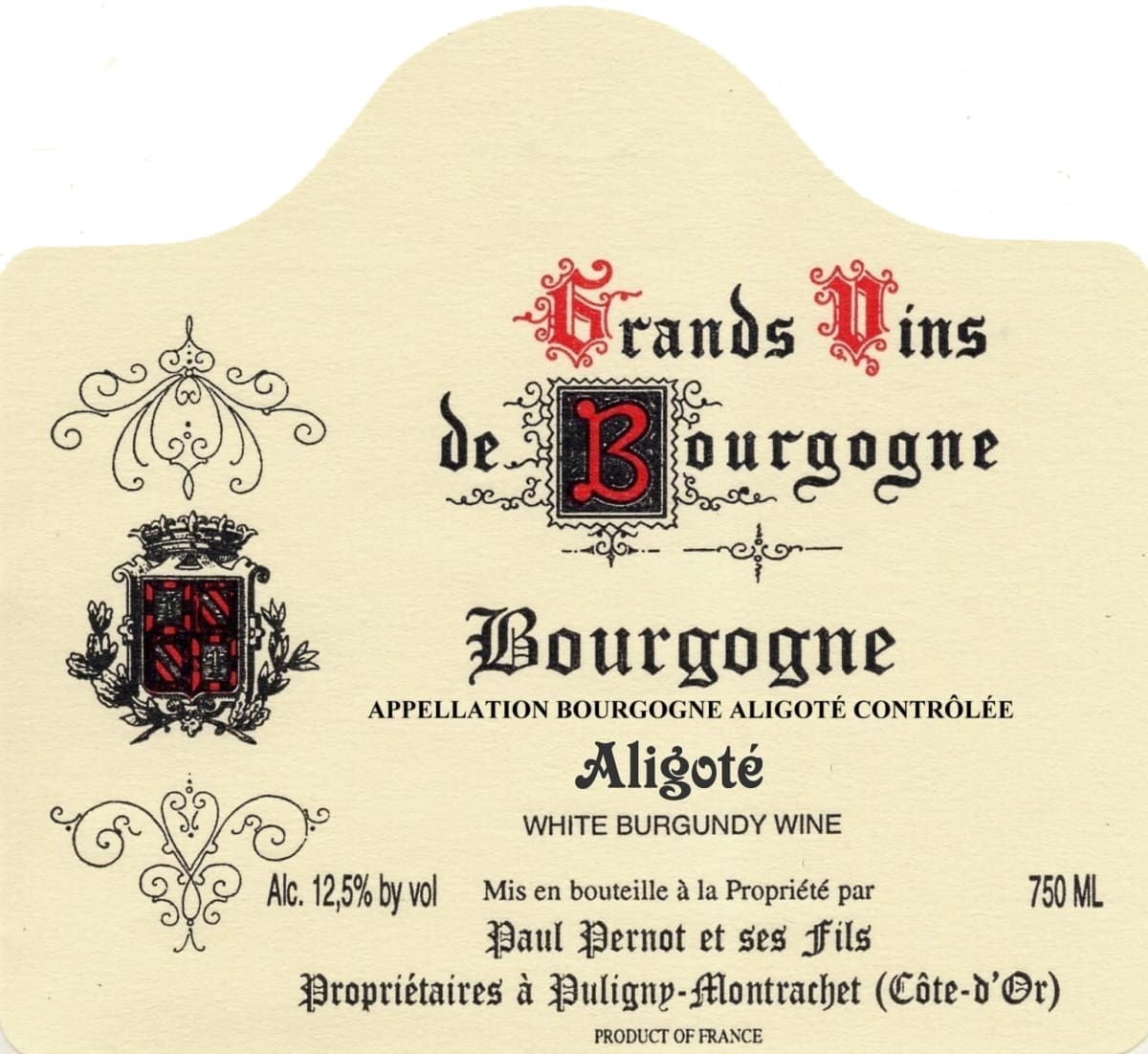 Paul Pernot Bourgogne Aligote 2012 Front Label