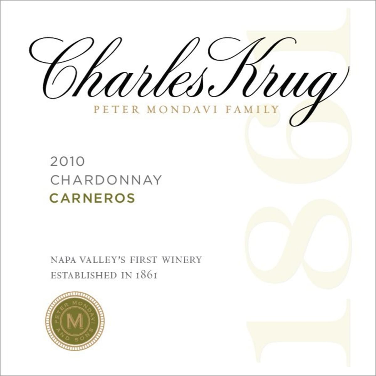 Charles Krug Carneros Chardonnay 2010 Front Label