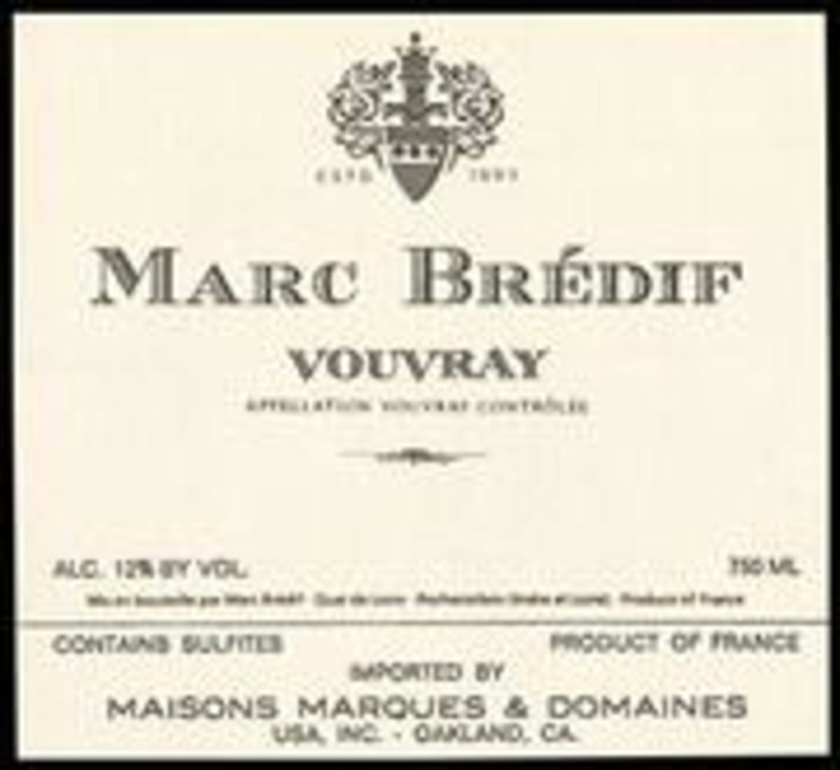 Marc Bredif Vouvray 1998 Front Label