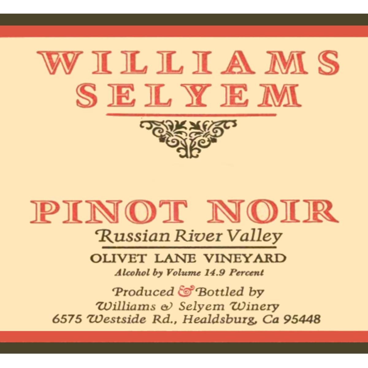 Williams Selyem Olivet Lane Pinot Noir 2009 Front Label