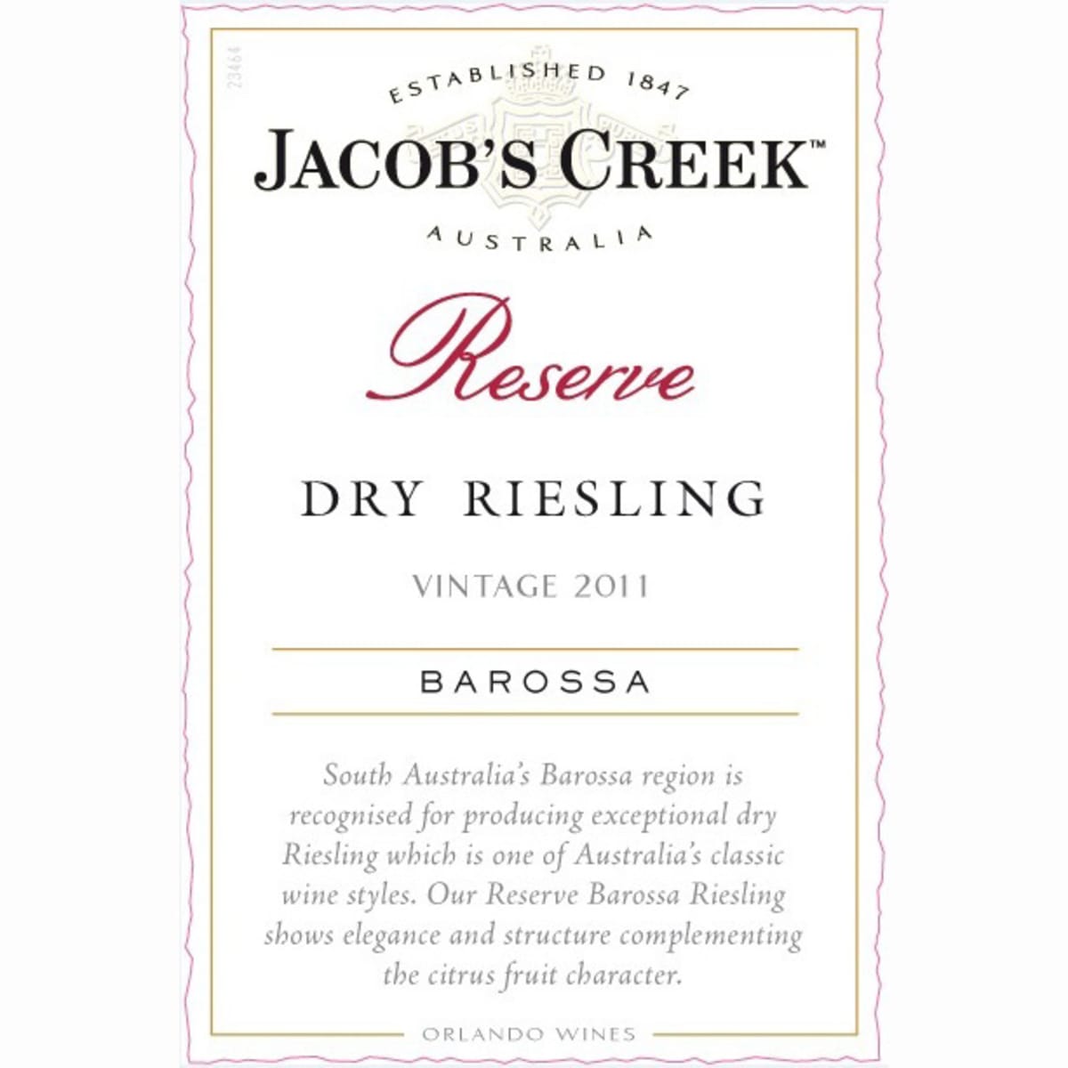 Jacob's Creek Reserve Riesling 2011 Front Label