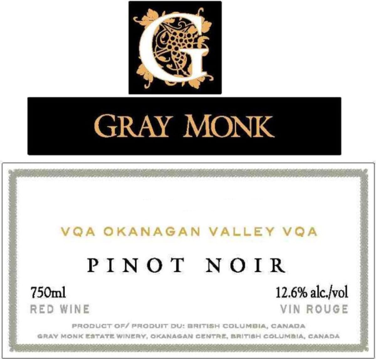 Gray Monk Pinot Noir 2014 Front Label