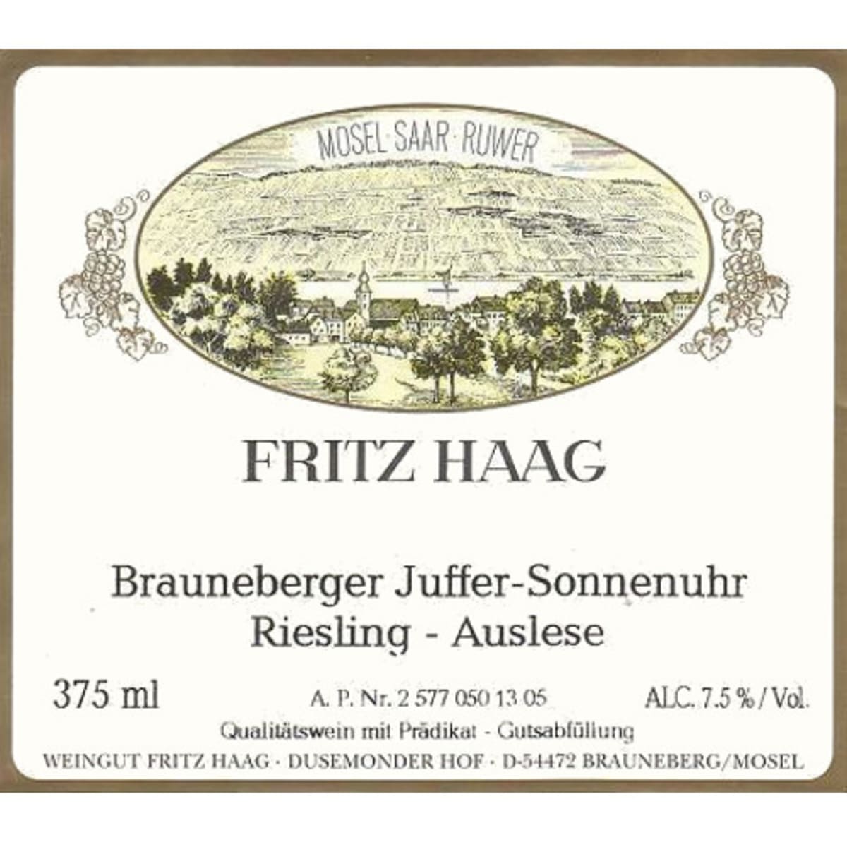 Fritz Haag Brauneberger Juffer Sonnenuhr Auslese 2005 Front Label