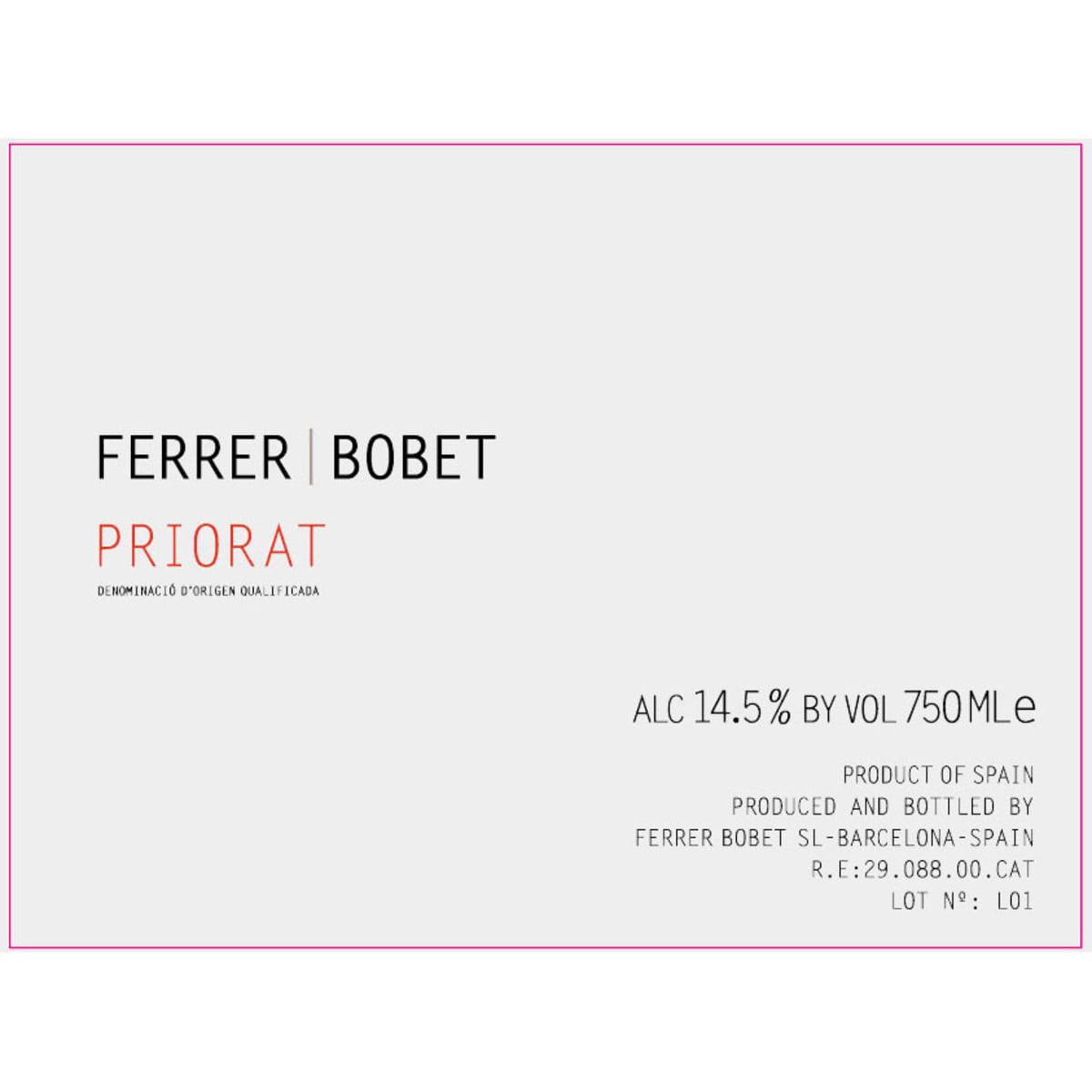 Ferrer Bobet Priorat 2010 Front Label