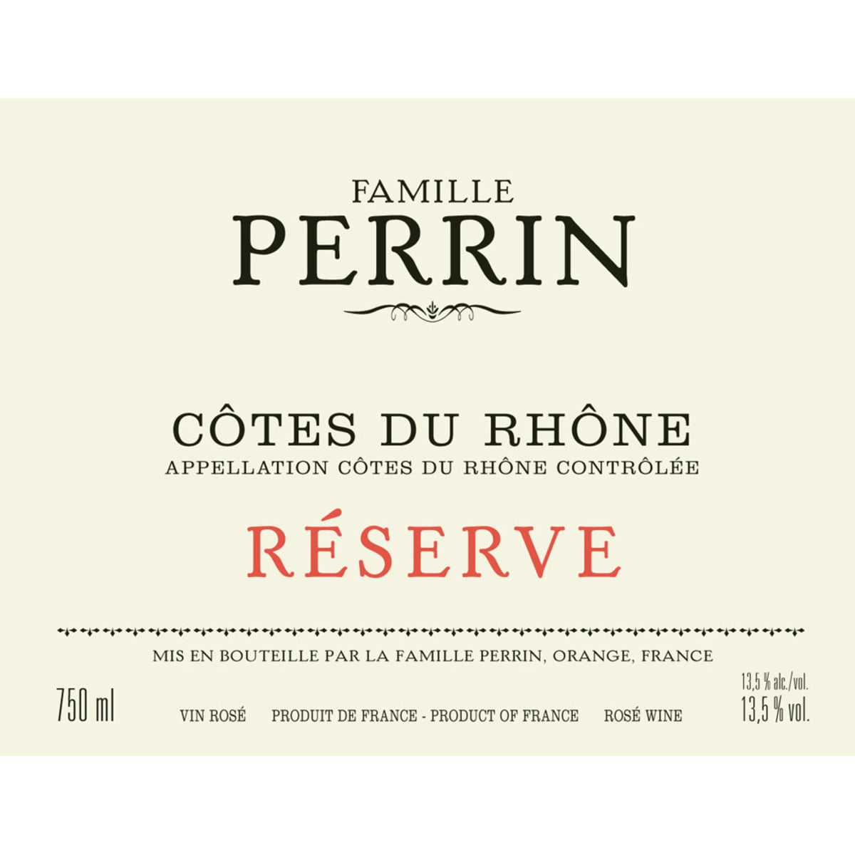 Famille Perrin Reserve Cotes du Rhone Rose 2012 Front Label