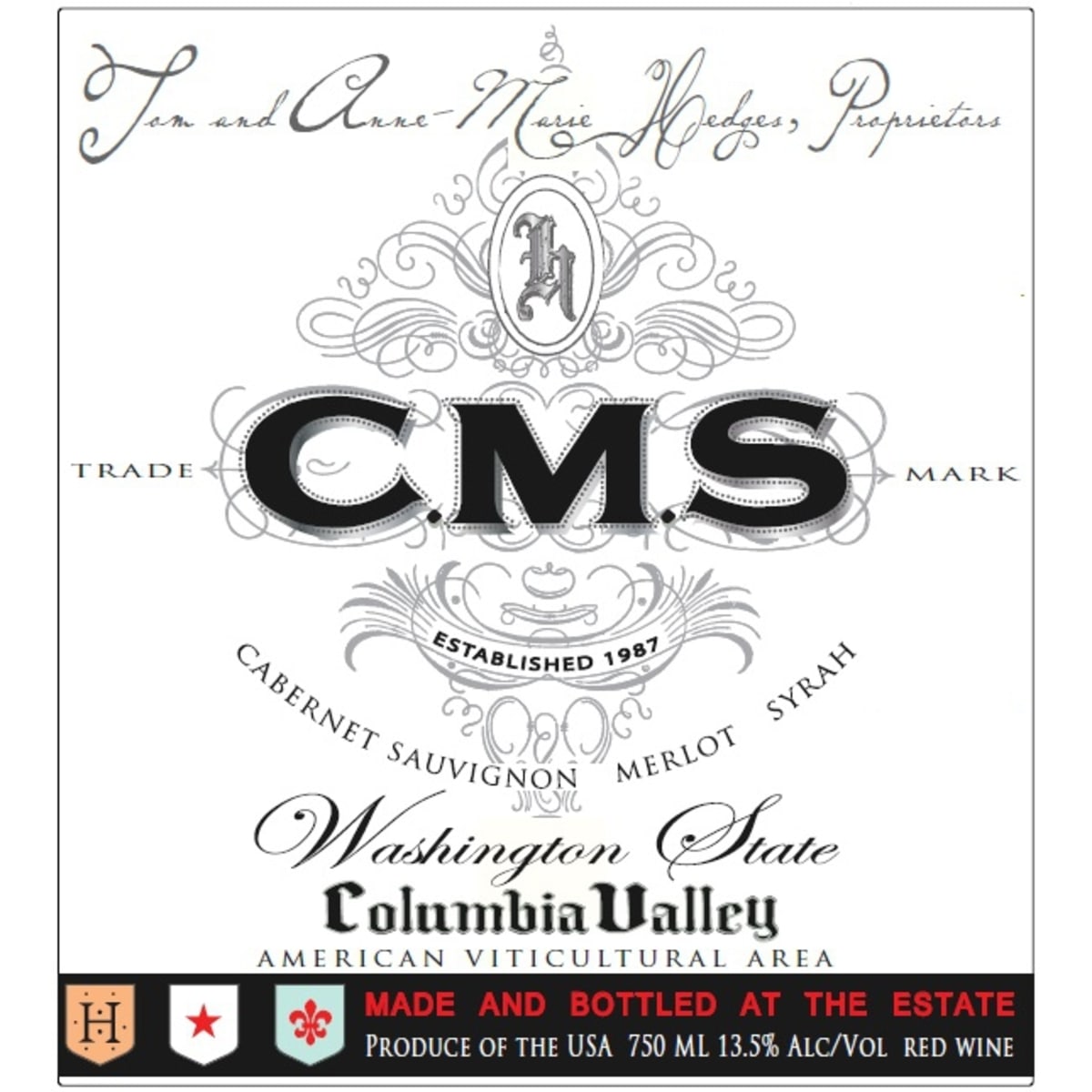 Hedges Family Estate CMS Red Blend 2013 Front Label