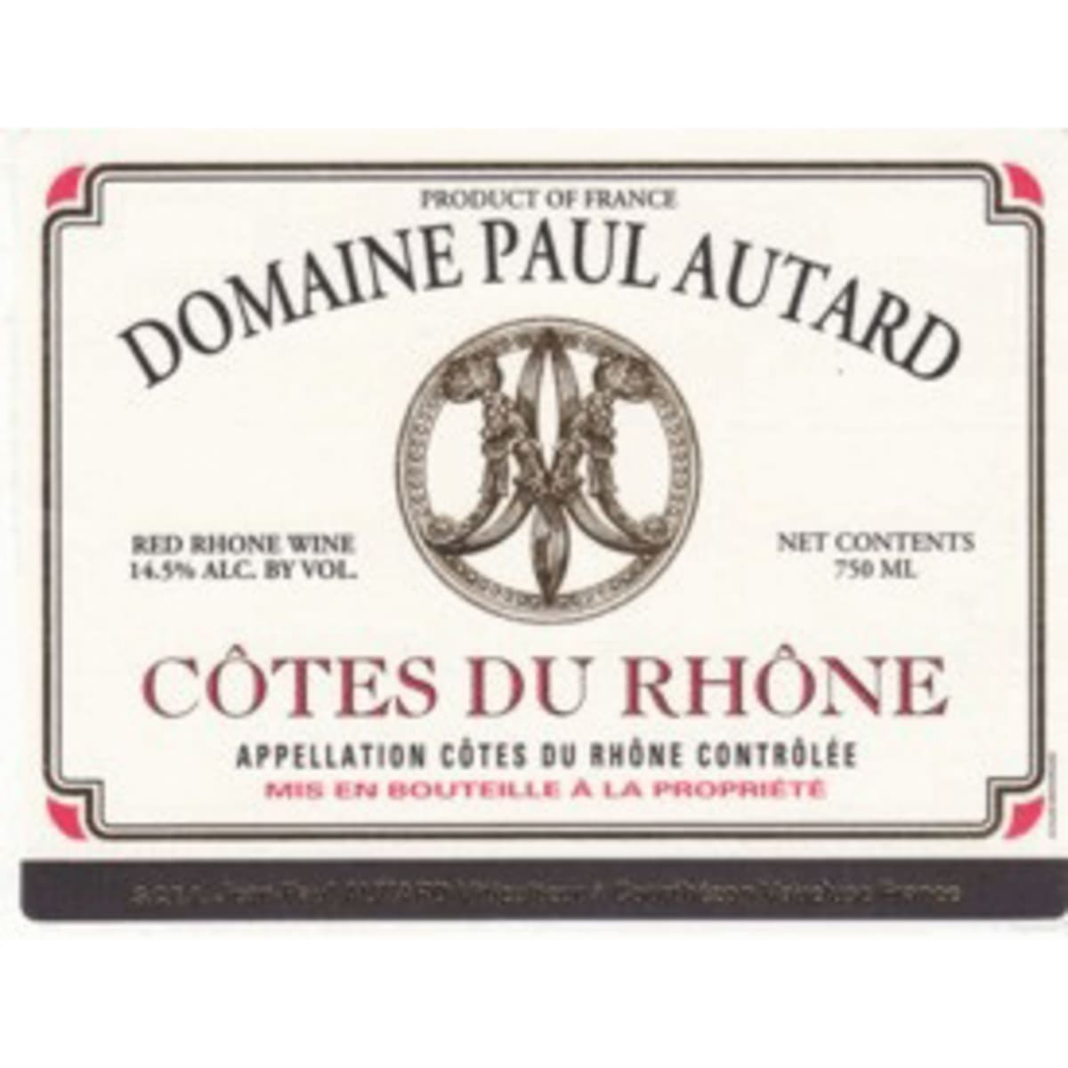Domaine Paul Autard Cotes du Rhone 2013 Front Label
