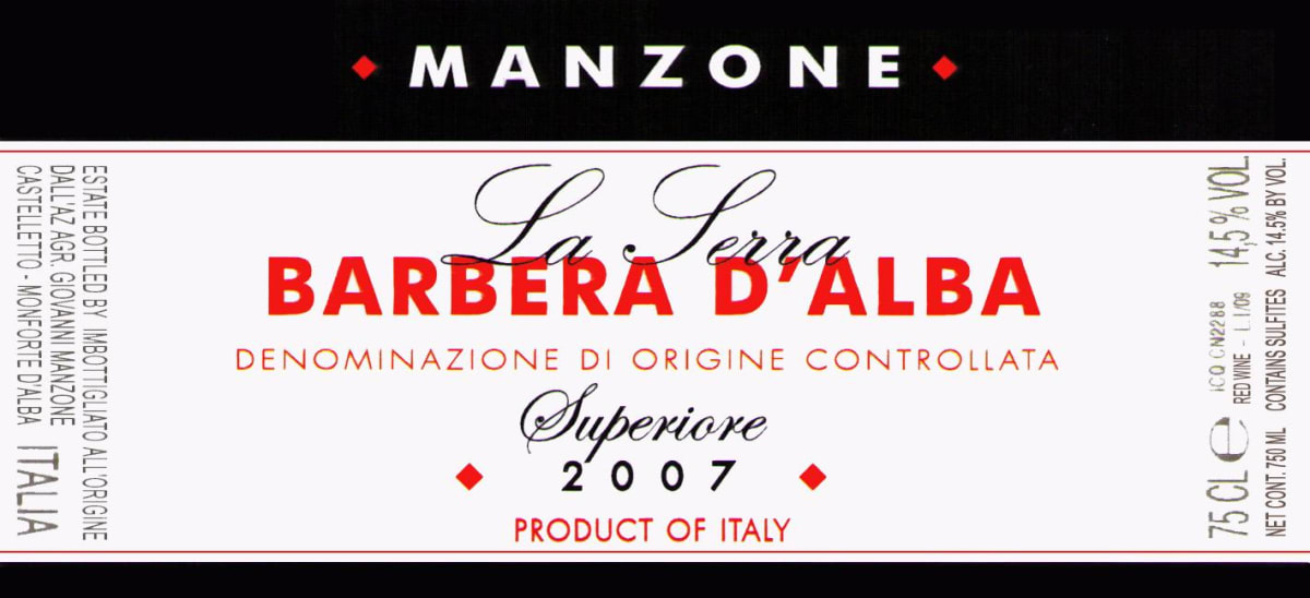 Manzone Barbera d'Alba La Serra Superiore 2007 Front Label