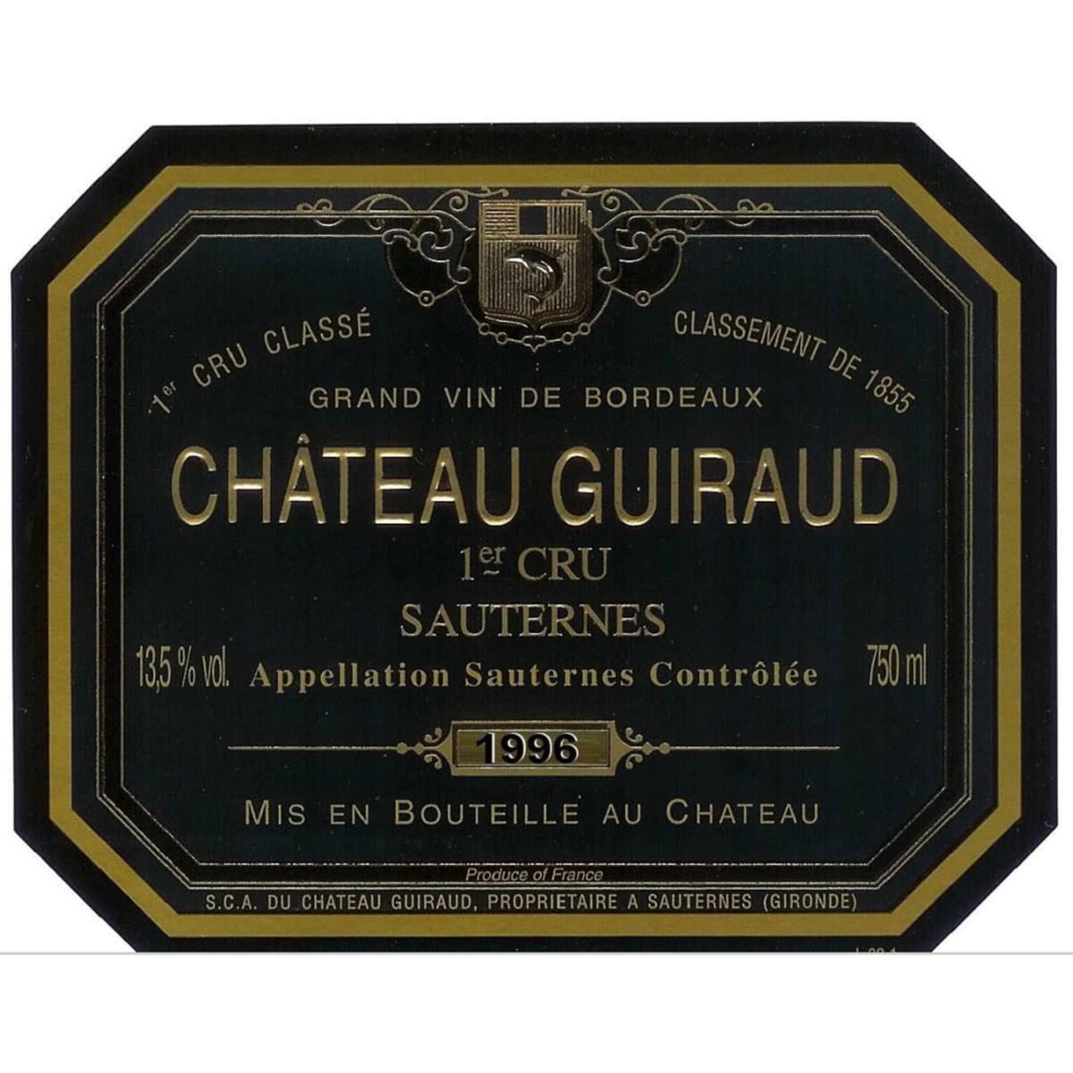 Chateau Guiraud Sauternes 1996 Front Label