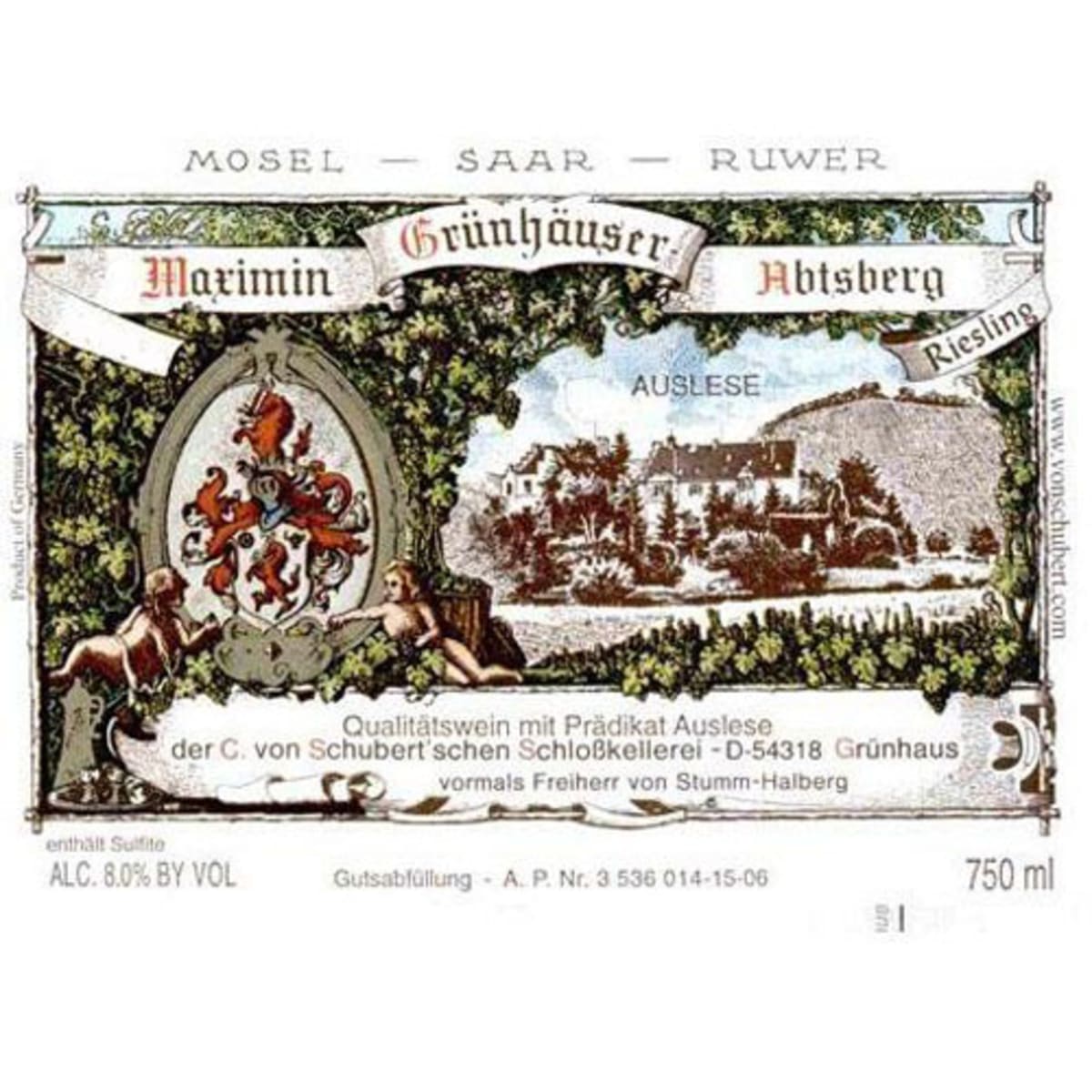 Maximin Grunhaus Abtsberg Riesling Auslese (375ML half-bottle) 2012 Front Label