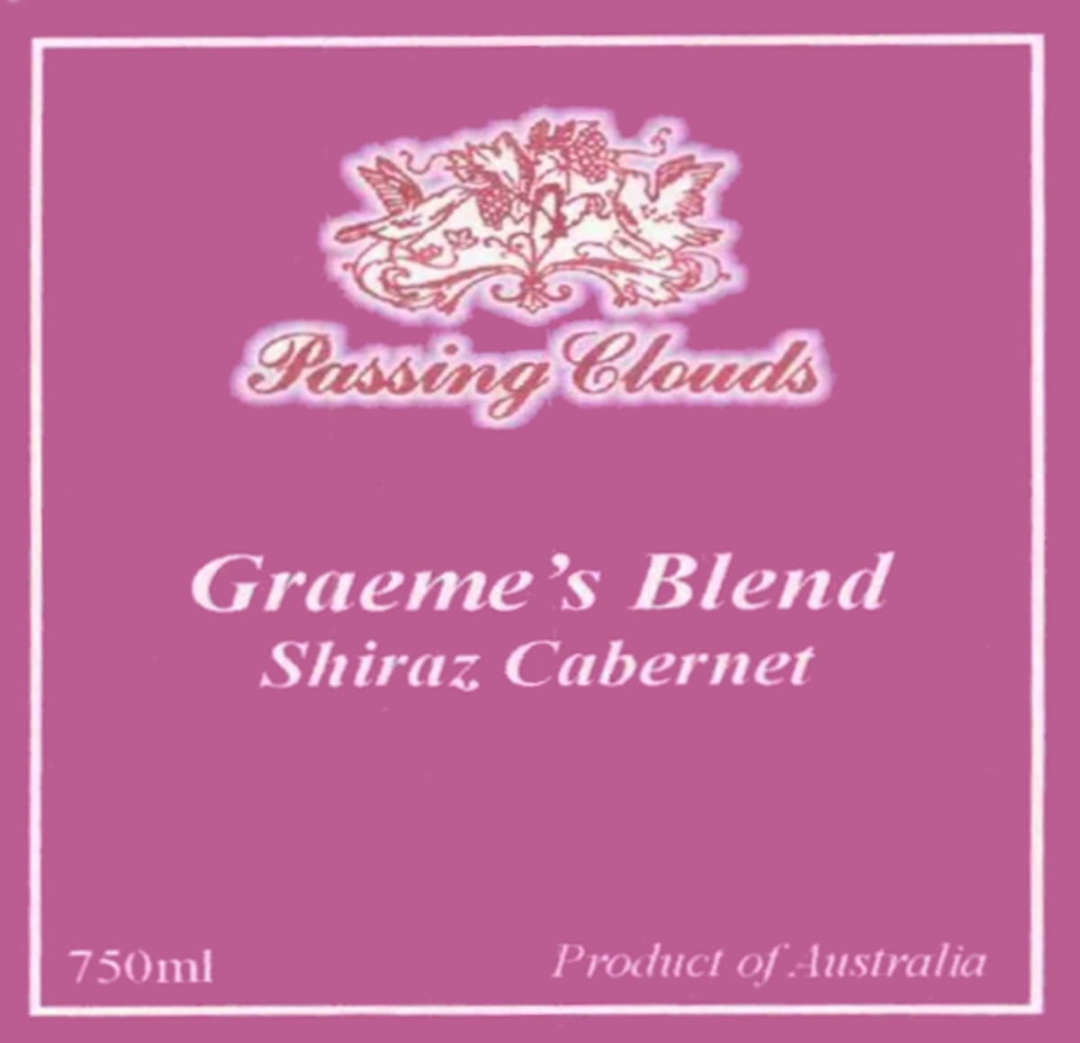 Passing Clouds Graeme's Blend Shiraz Cabernet 2012 Front Label