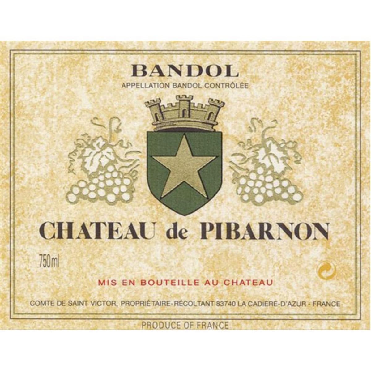 Chateau de Pibarnon Bandol Rouge 2012 Front Label