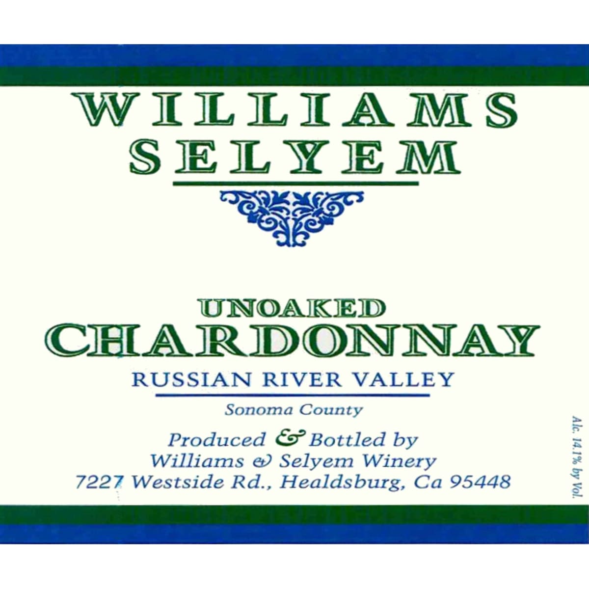Williams Selyem Russian River Unoaked Chardonnay 2014 Front Label
