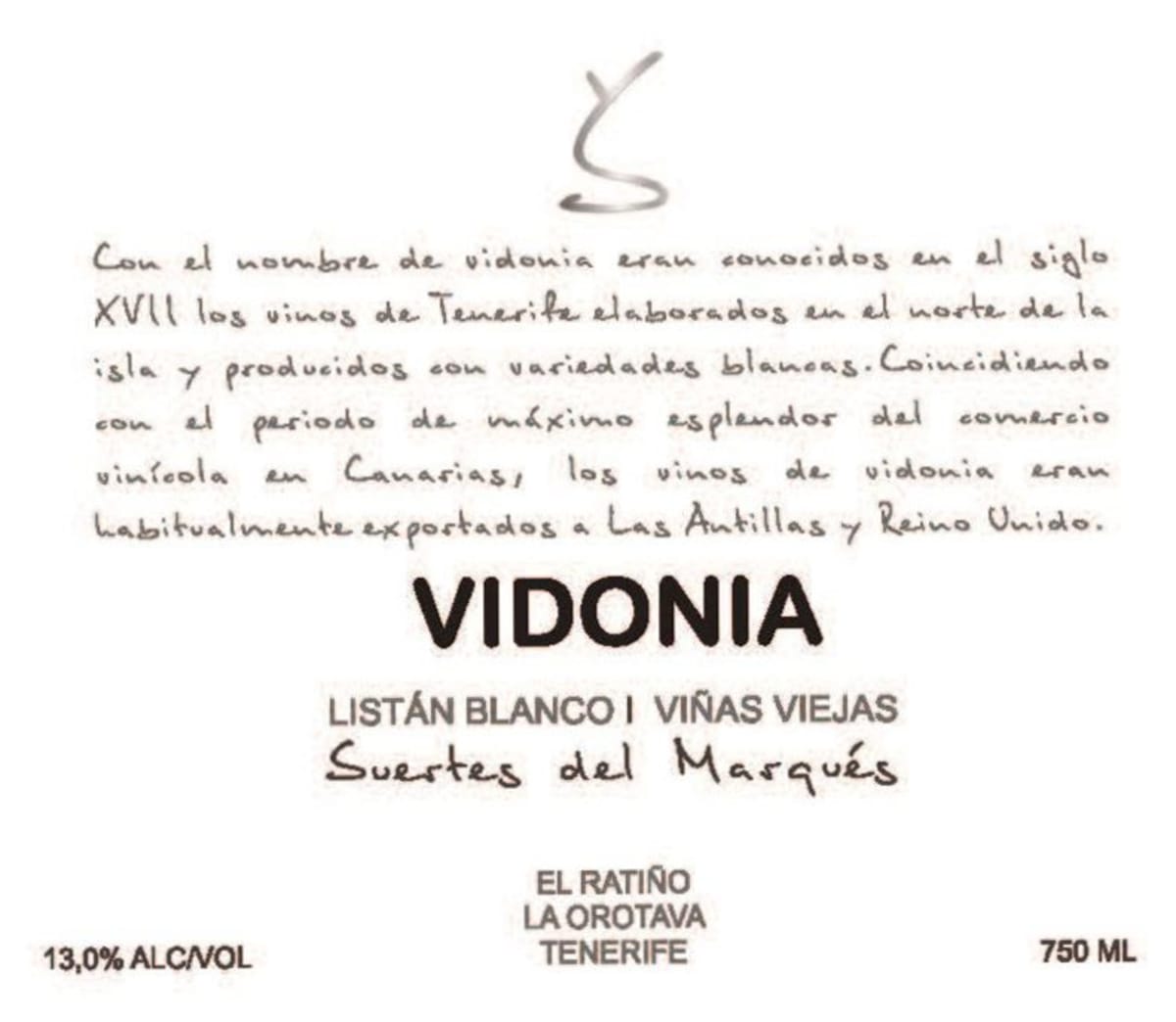 Suertes del Marques Vidonia Vinas Viejas Listan Blanco 2013 Front Label