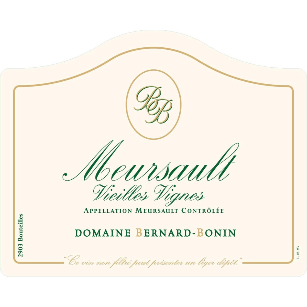 Domaine Bernard-Bonin Meursault Vieilles Vignes 2013 Front Label