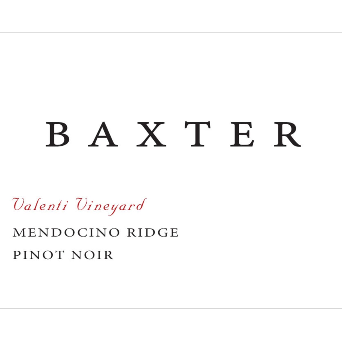 Baxter Valenti Syrah 2013 Front Label